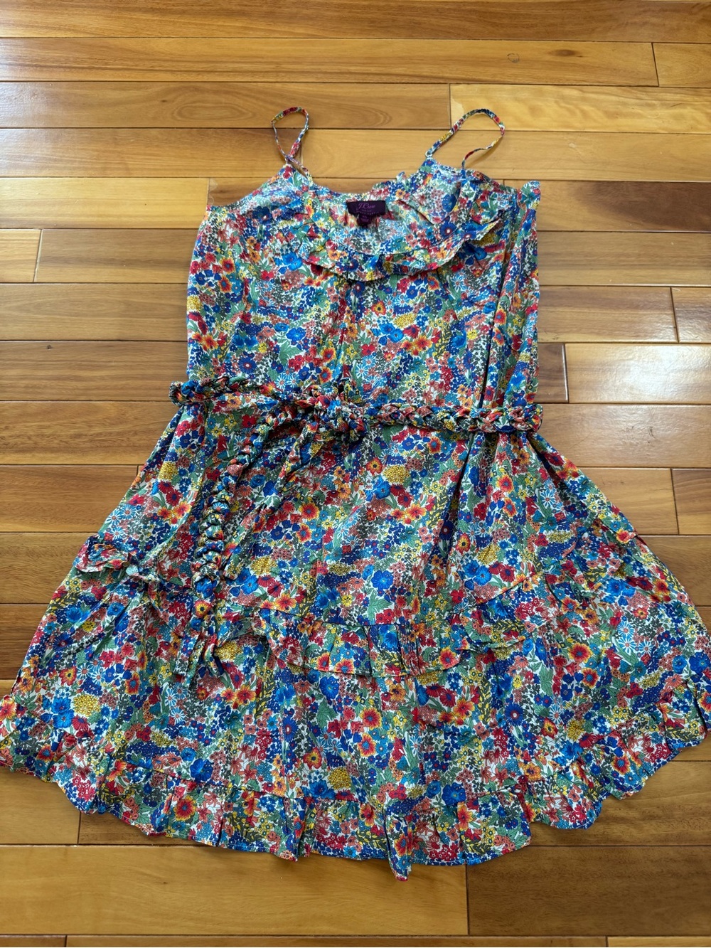 J. Crew Multicolor Floral Ruffle Sundress - Blue/Red/Yellow